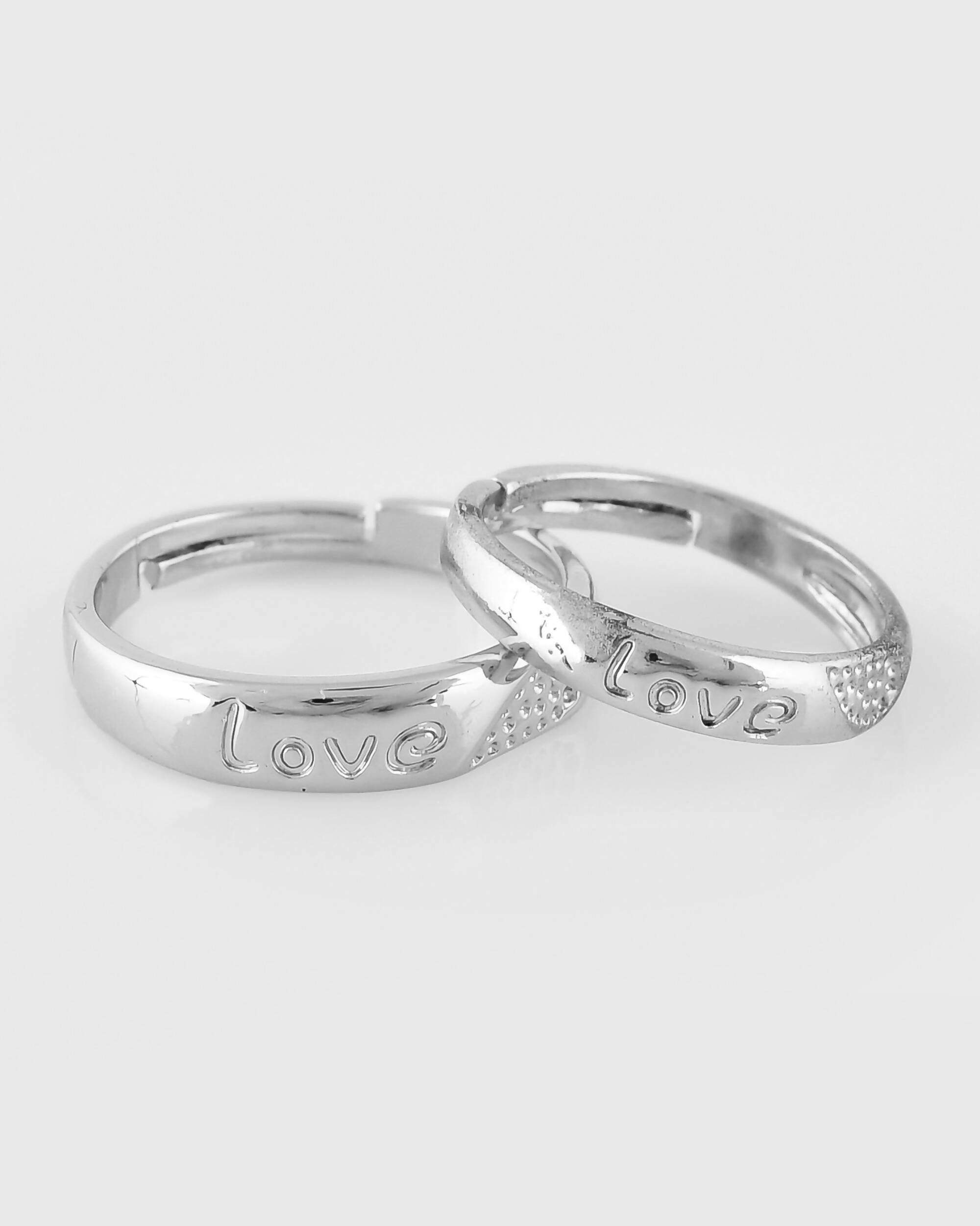 VOJ Stainless Steel Cubic Zirconia Silver Plated Adjustable Ring Set for Couple - Distacart