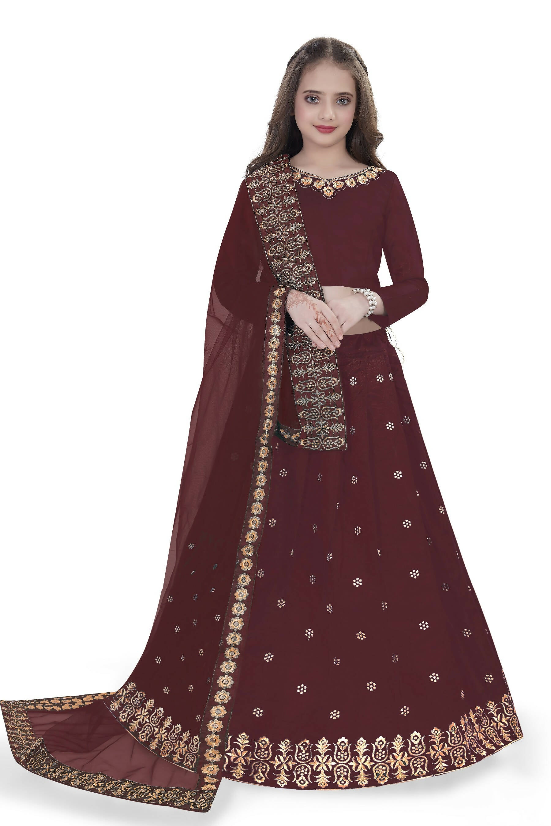 Dwiden Maroon Queen Tafetta Sattin Semi-Stitched Girl's Lehenga Choli - Distacart