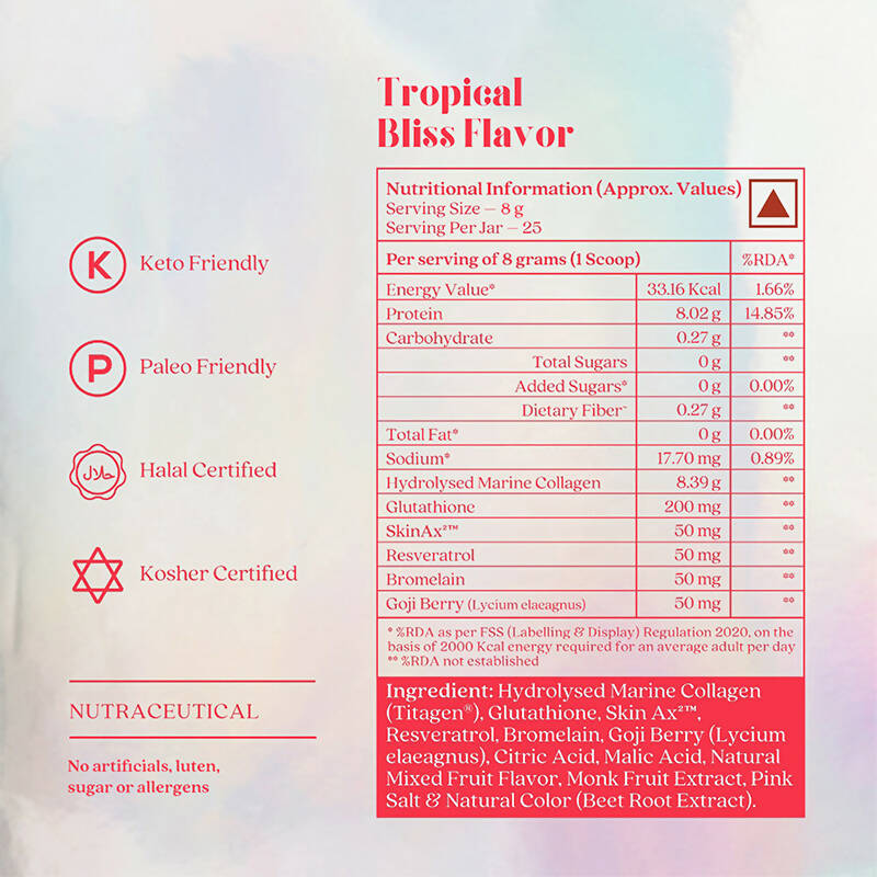 Wellbeing Nutrition Glow Korean Marine Collagen Peptides-Tropical Bliss Flavor - Distacart