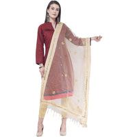 Thumbnail for A R SILK Light golden Color Flower mirror Orgenza cotton Dupattas and Chunnis
