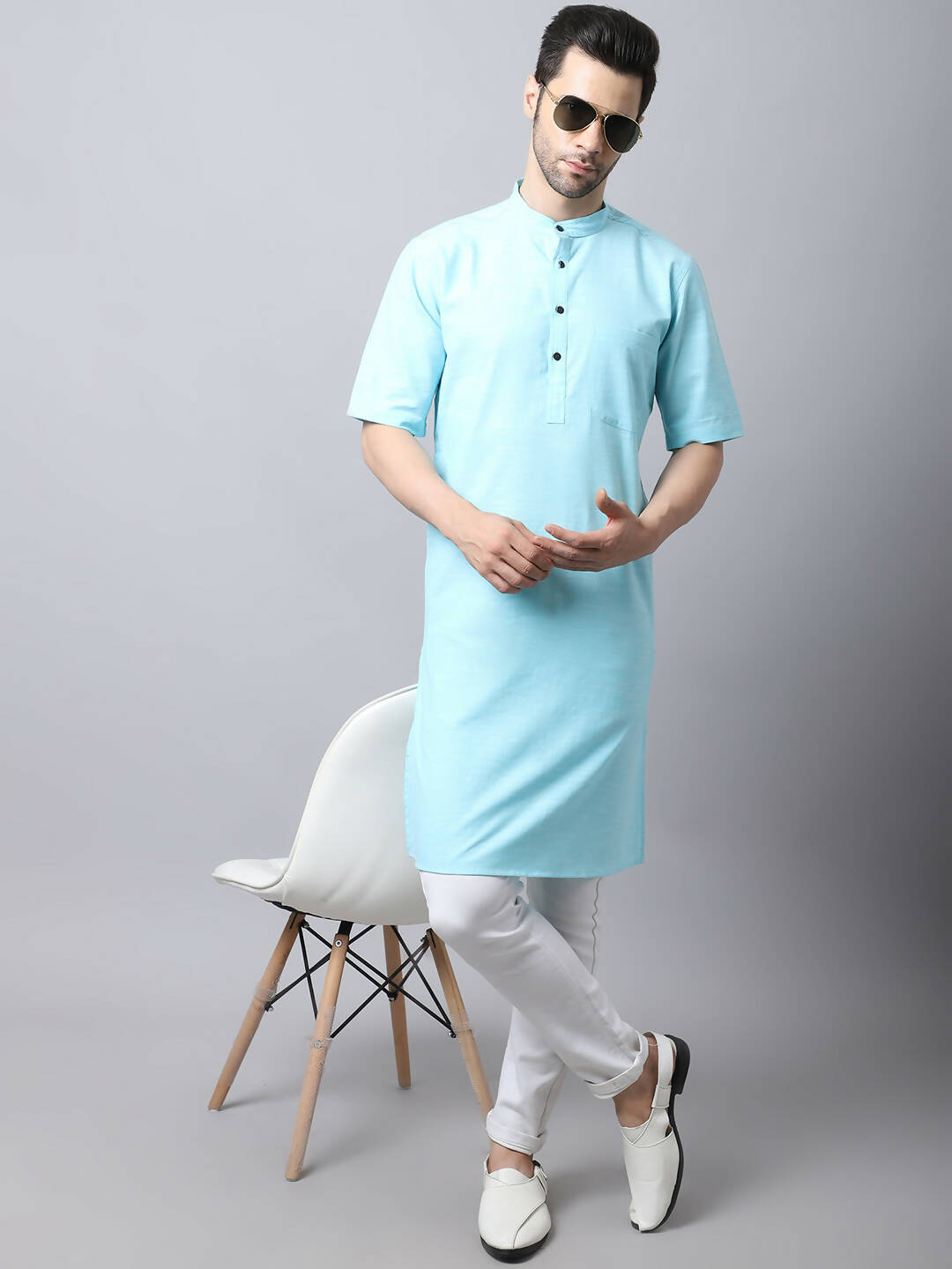 Even Apparels Black Pure Cotton Kurta With Band Collar - Distacart