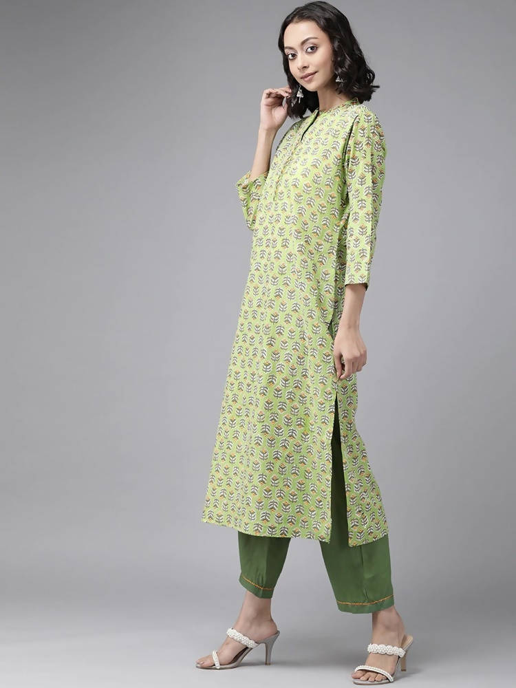 Yufta Green Printed Kurta With Trouser