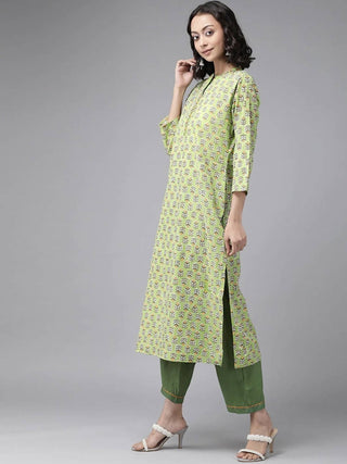 Yufta Green Printed Kurta With Trouser