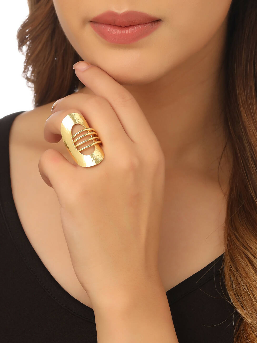 NVR Women's Western Gold Plated Adjustable Finger Ring - Distacart