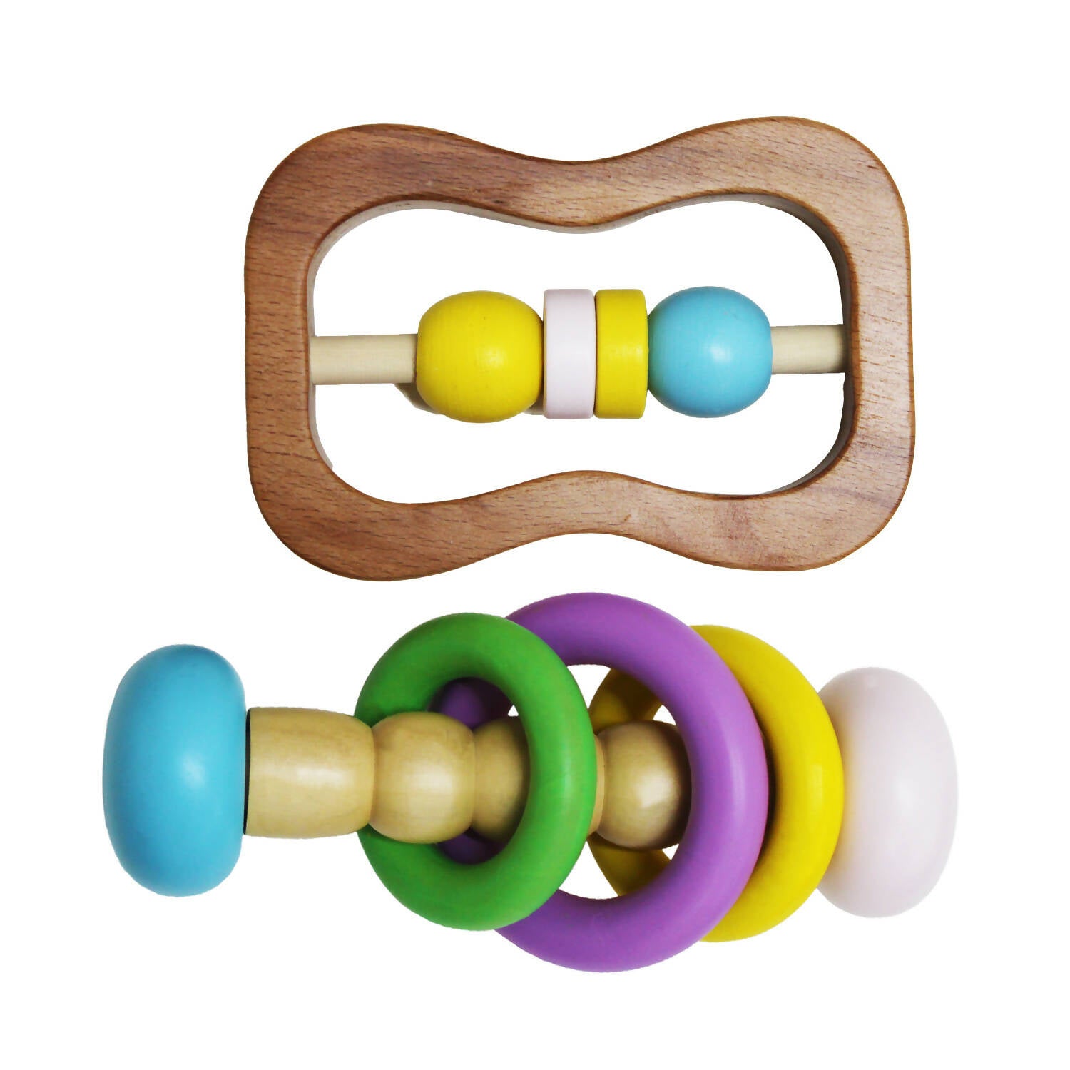 Matoyi Colorful Wooden Rattles For Babies - Set of 2 - Distacart