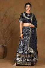 Thumbnail for Juniper Women Black Shantoon Embroidered Flared Lehenga Choli Sets - Distacart