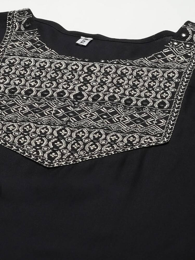 Yufta Women Black Solid Kurta with Trousers & With Dupatta