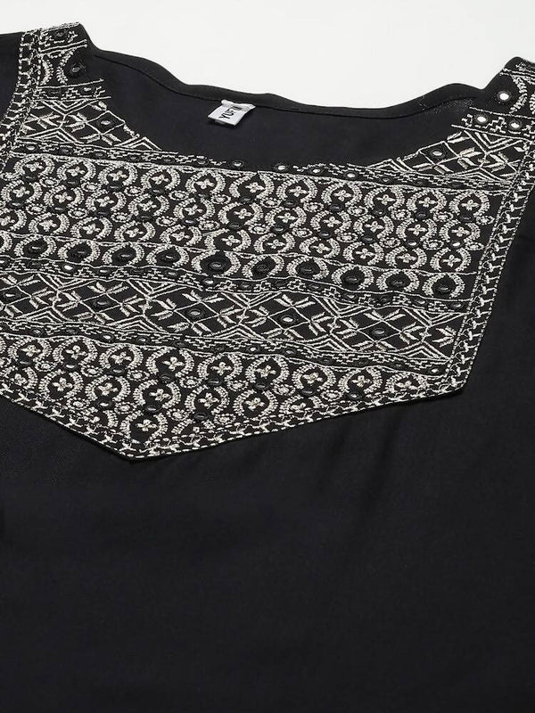 Yufta Women Black Solid Kurta with Trousers & With Dupatta