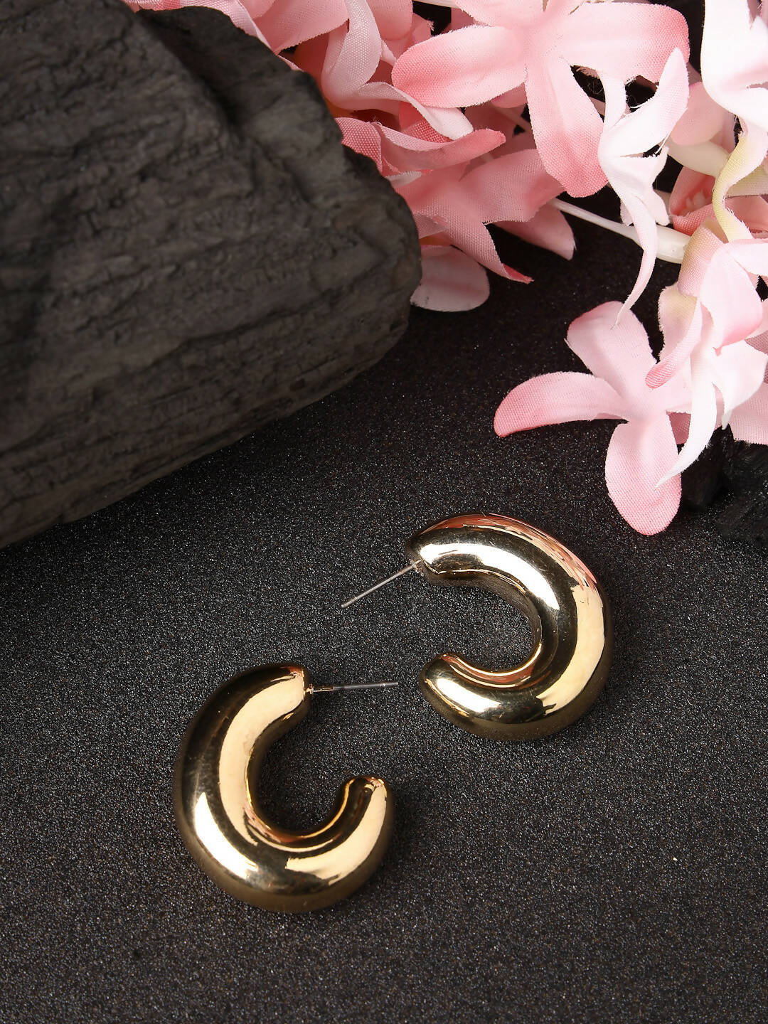 NVR Women Gold-Plated Circular-Shaped Half Hoop Earrings - Distacart