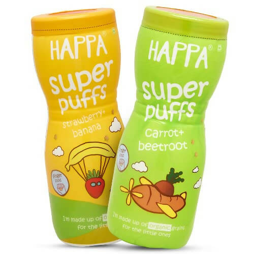 Happa Organic Multigrain Strawberry Banana & Carrot Beetroot Melts Super Puffs Combo (8 Months+) - Distacart