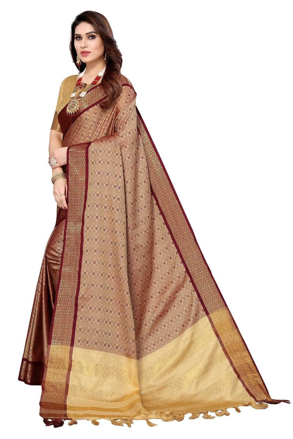 Vamika Weaving Brown Cotton Silk Saree - Distacart