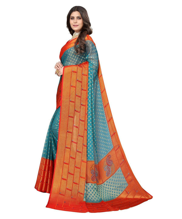 Vamika Sky Blue Chiffon Brasso Bollywood Style Woven Saree (DIMPLE SKY BLUE) - Distacart