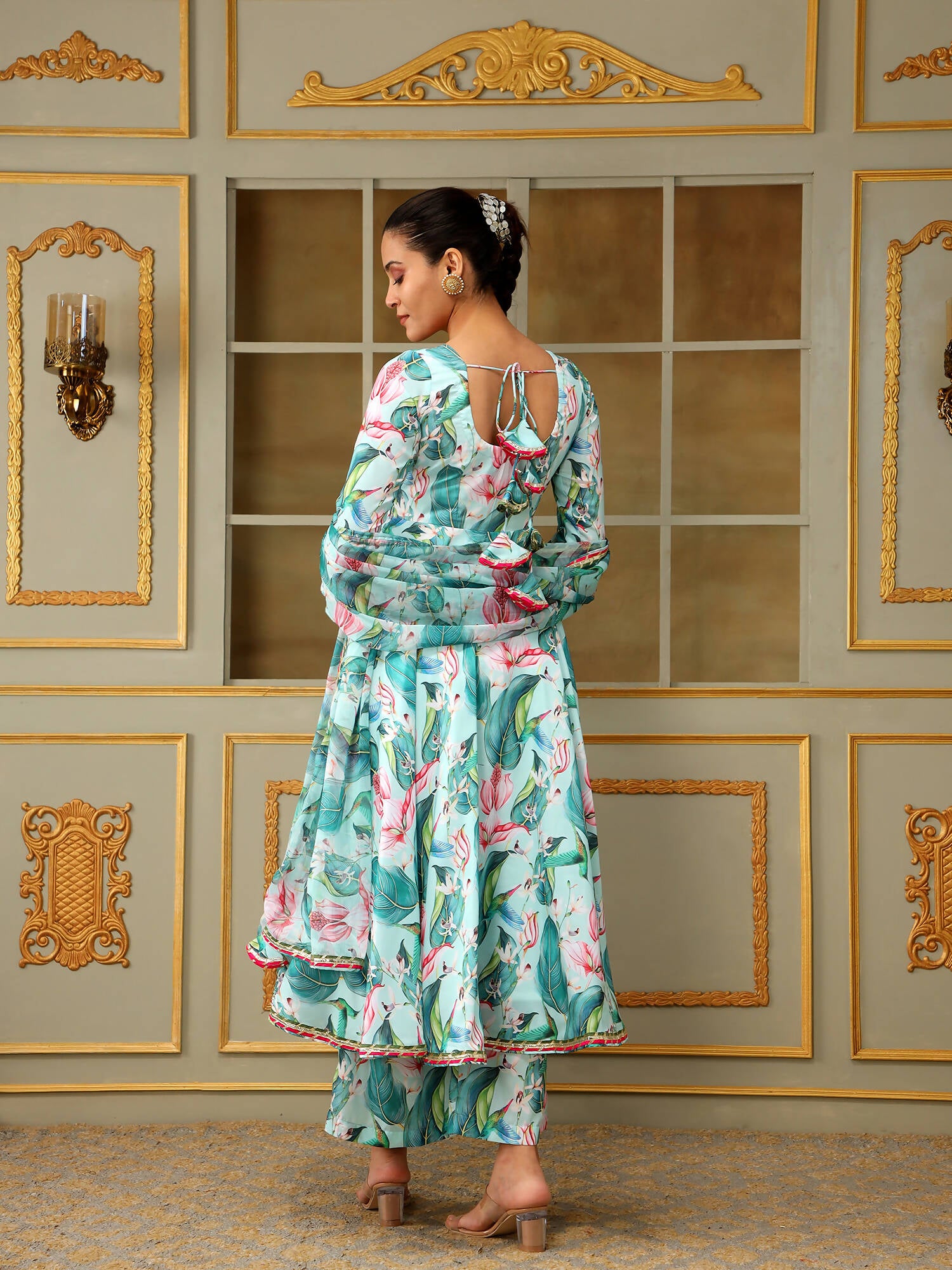 Pomcha Jaipur Blue Saadgi Palm Leaf Anarkali Set - Distacart