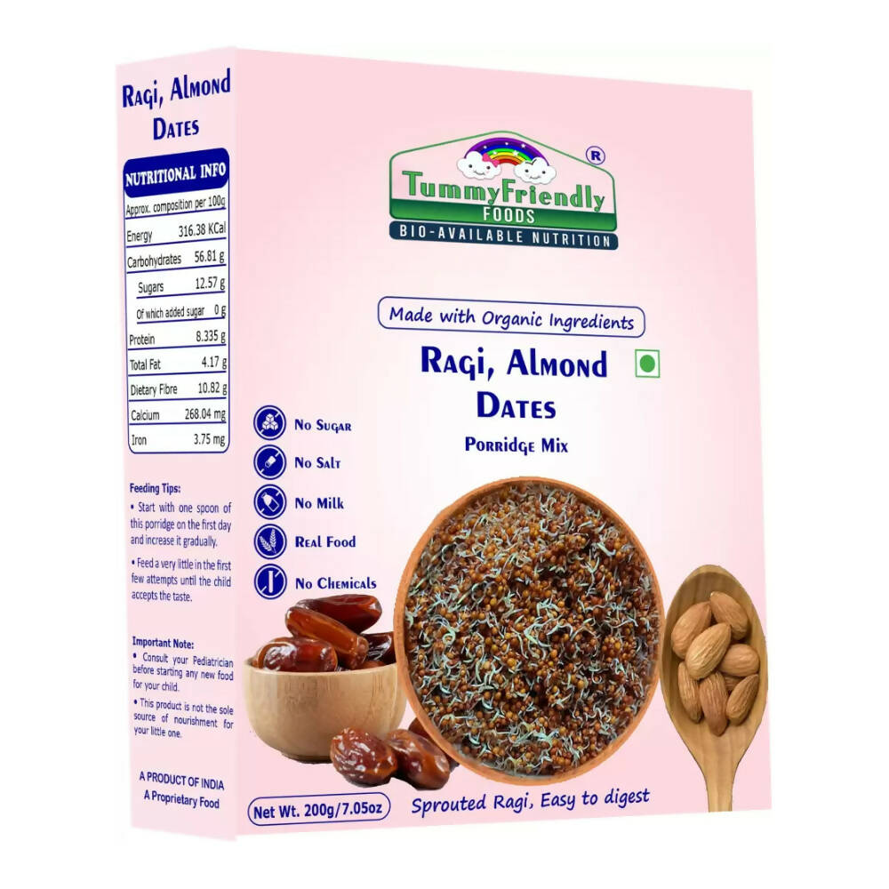 TummyFriendly Foods Organic Sprouted Ragi Almonds Dates Porridge Mix - Distacart