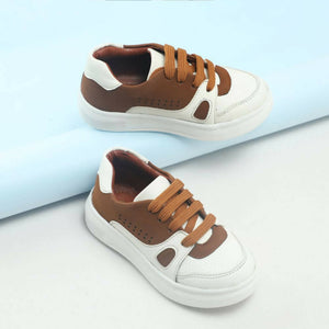 Tiny Bugs Boys Lace Up Casual Shoes - White & Brown - Distacart
