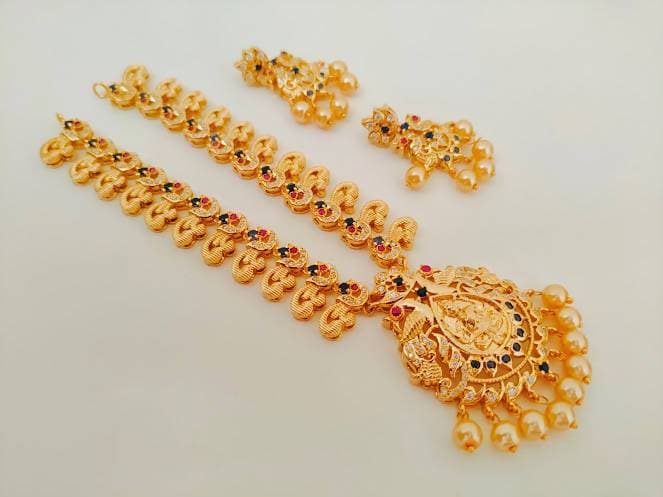 Pink & Blue Temple Necklace Set