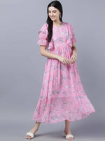 Thumbnail for Myshka Women Pink Printed Fit and Flare Dress - Distacart