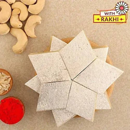 Festive Zardosi Rakhi & Kaju Katli Box - Distacart