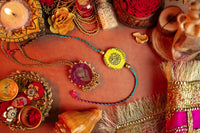 Thumbnail for Nirmalaya Bhaiya Bhabhi Rakhi Set Yellow-Purple - Distacart