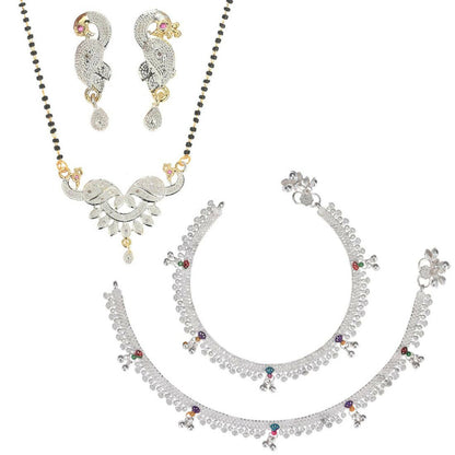AanyaCentric Gold-plated Mangalsutra Pendant Earring Set & Silver Plated Anklet - Distacart