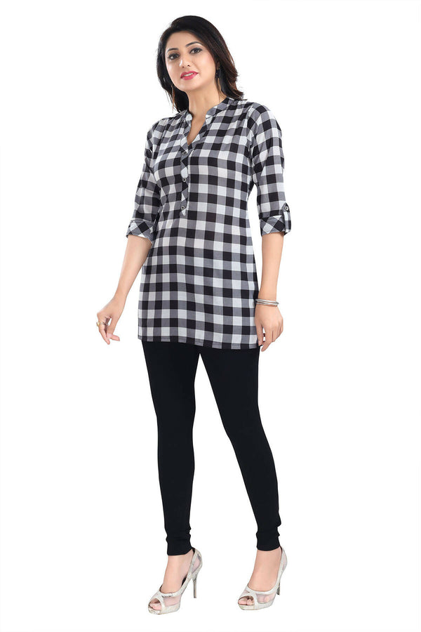 Snehal Creations Rayon Black White Checks Short All Over Print - Distacart