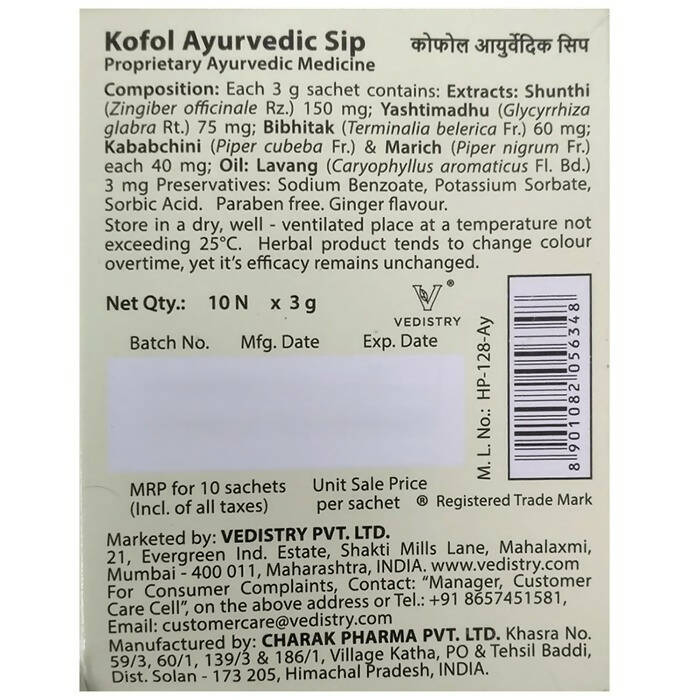 Charak Pharma Kofol Ayurvedic Sip Instant Kadha Sachet Sugar-Free - Distacart