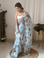 Thumbnail for Vamsee White Organza Saree - Distacart