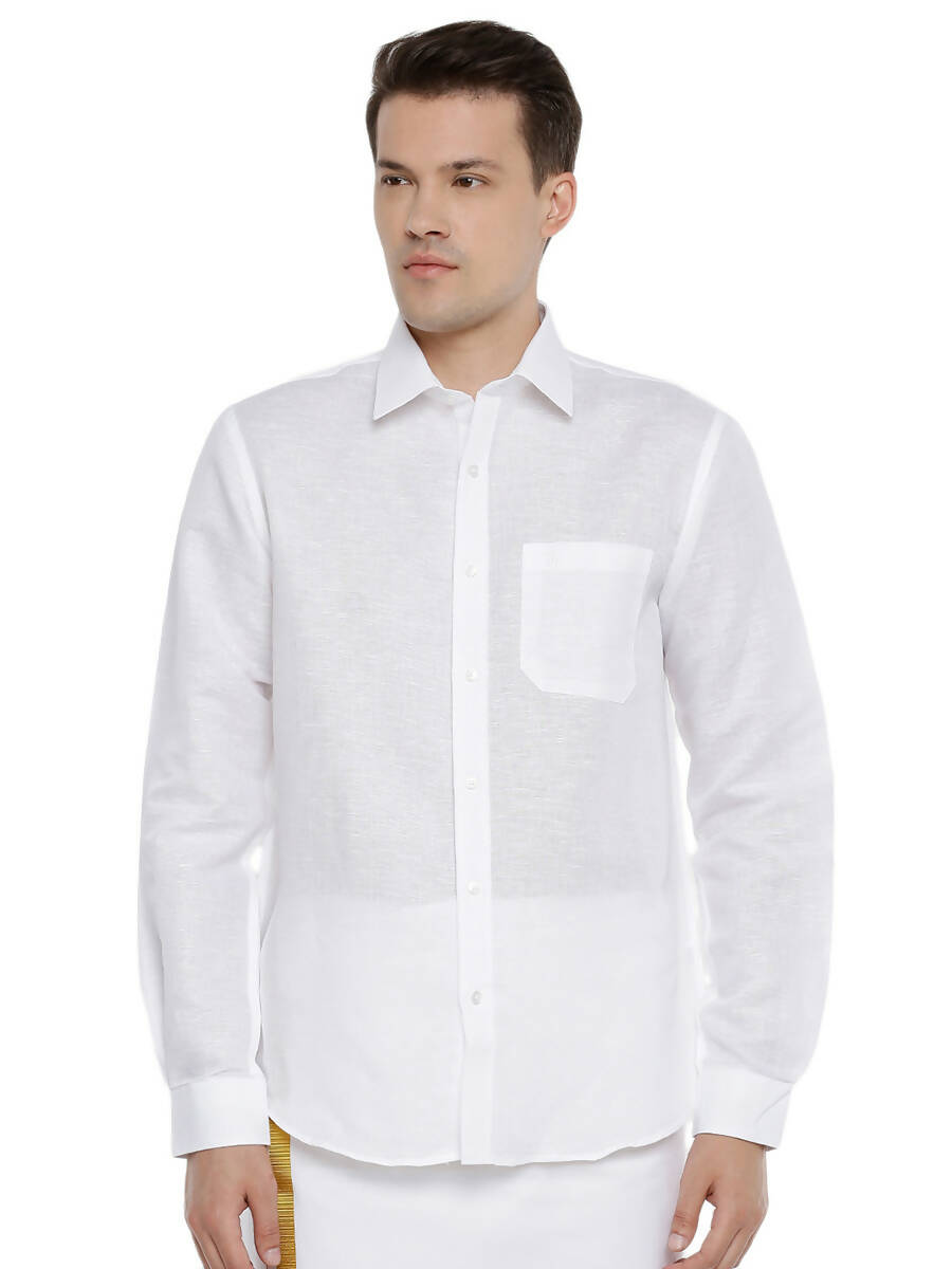 Ramraj Cotton Mens Linen Full Sleeve White Shirt - Distacart