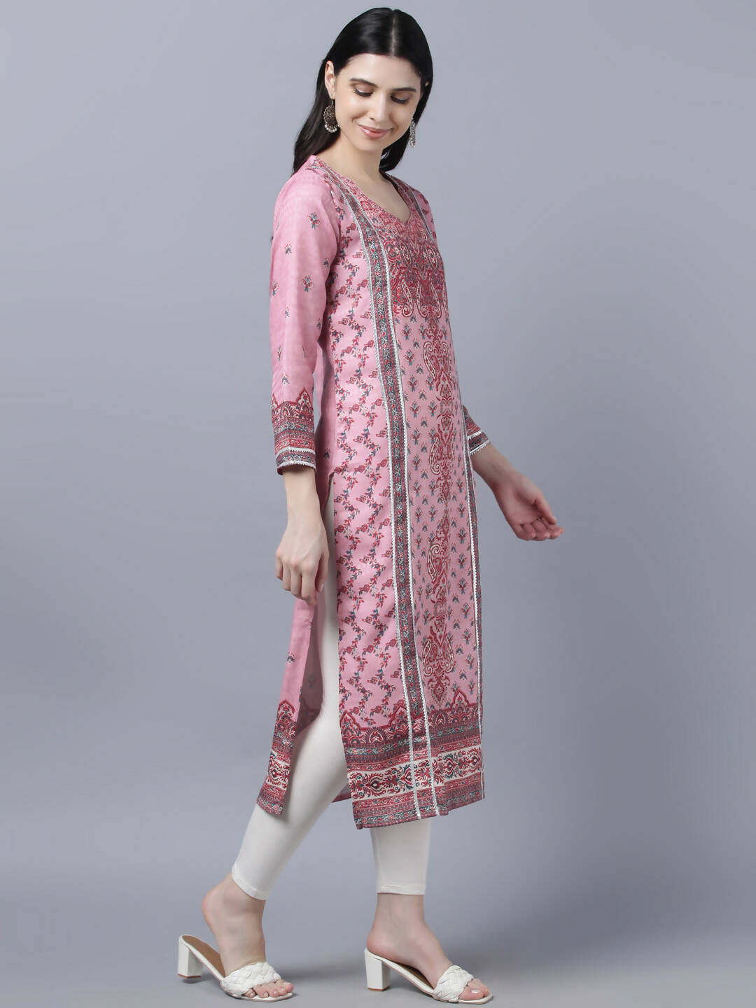 Myshka Women Pink Red Ethnic Motifs Printed Kurta - Distacart