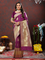 Thumbnail for Lorenvalley Fashion Wine Soft Silk Woven Design Gold Zari Weaving Saree - Distacart