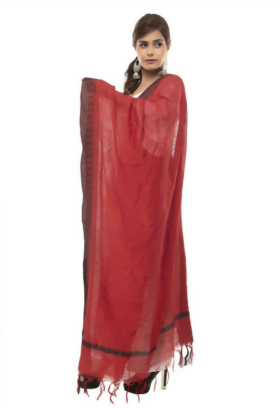 Mominos Fashion Moeza Cotton Black Temple Border Maroon Dupatta - Distacart