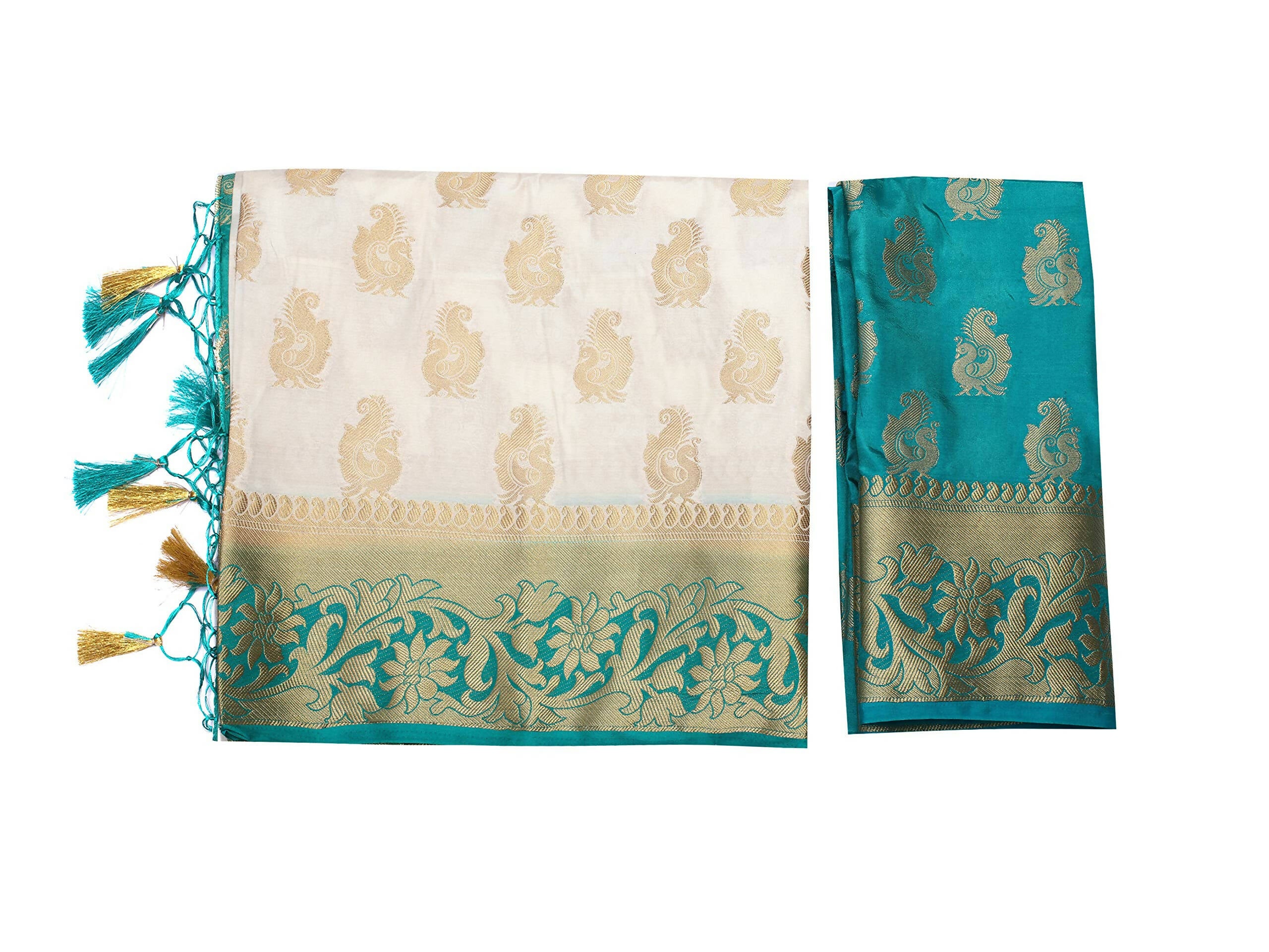 Mimosa Women's Kanchipuram Silk Beige Saree - Distacart