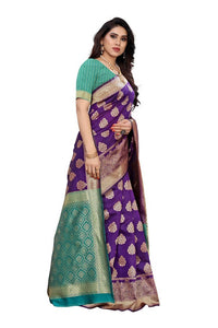 Thumbnail for Vamika Banarasi Jacquard Weaving Purple Saree (Dangal Purple)