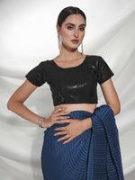 Thumbnail for Teal Georgette Solid Texture Saree With Unstitched Blouse Piece - Rajal - Distacart