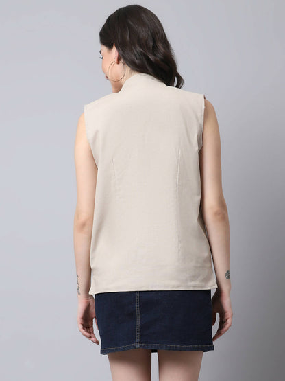 Even Apparels Cream Linen Cotton Open Front Women's Waistcoat - Distacart