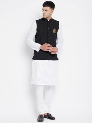 Even Apparels Black Pure Cotton White Kurta Sets With Eid Insignia Jackets PW66 - Distacart