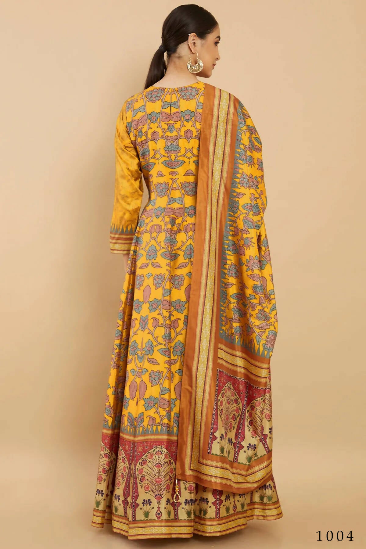 Women's Partywear Designer Yellow Soft Dola Silk Anarkali suit with Dupatta - Kalishta - Distacart