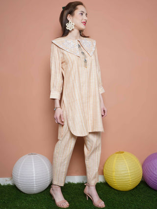 Women Republic Beige Striped Kurta Set - Distacart