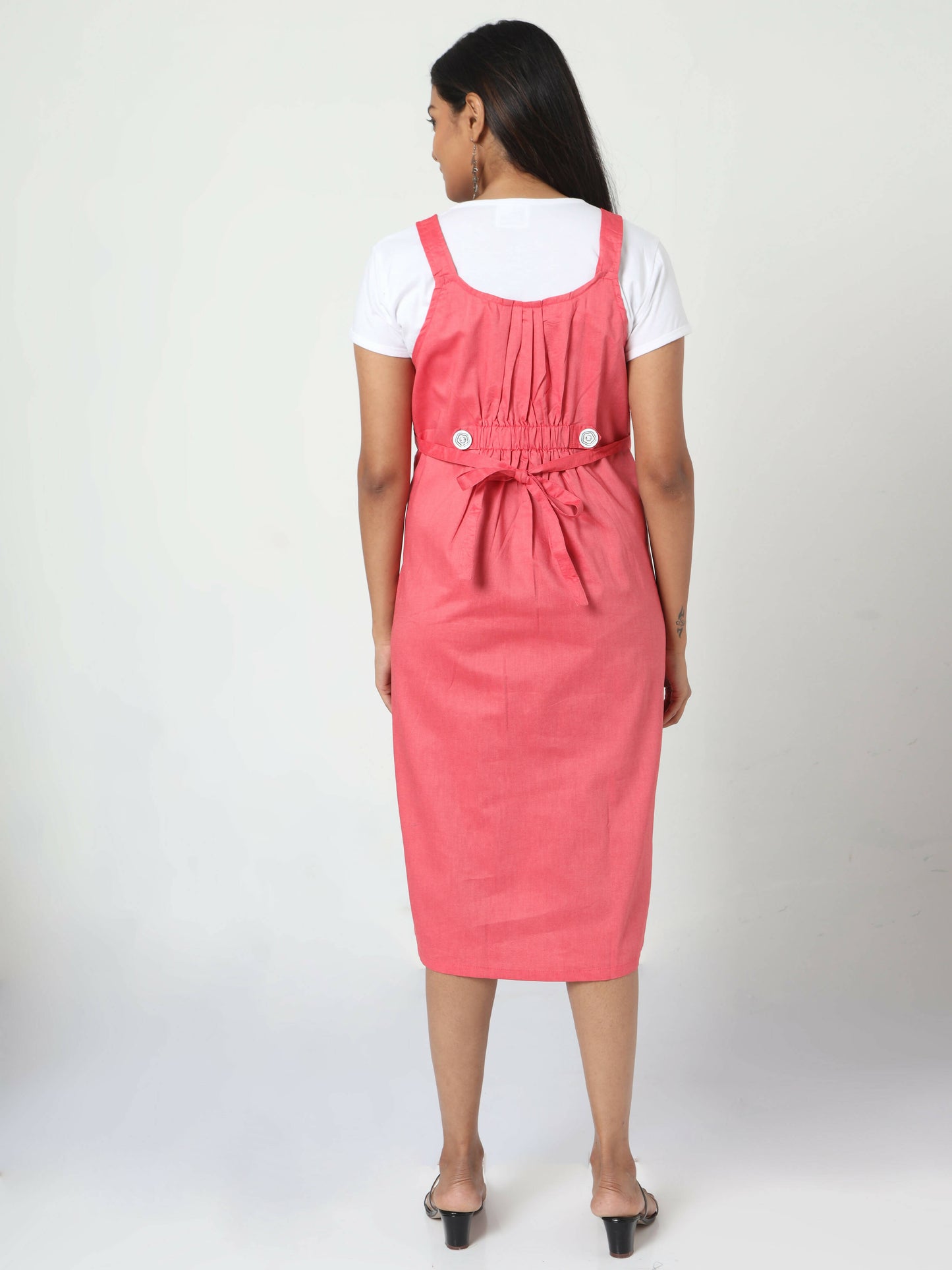 Manet Half Sleeves Solid Maternity Dress With Concealed Zipper Nursing Access - Red - Distacart