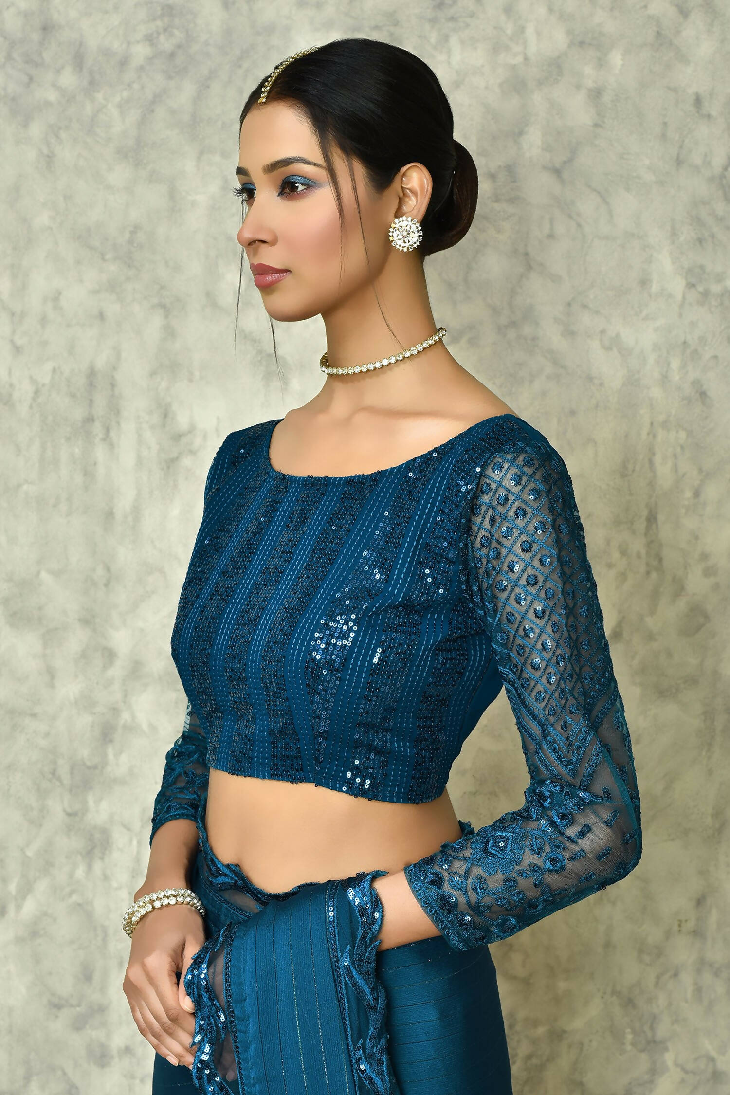 Blue Silk Stripe Saree With Blouse Piece - Purvi - Distacart