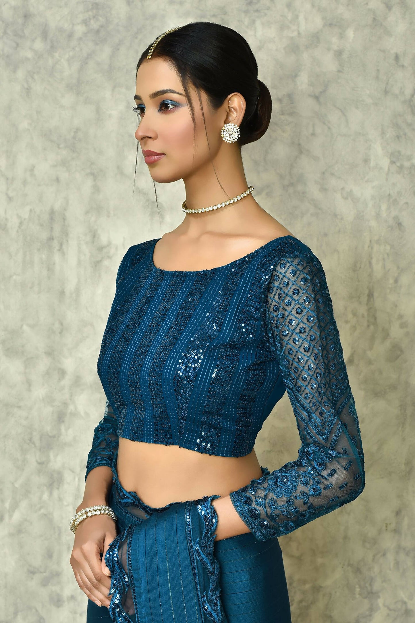 Blue Silk Stripe Saree With Blouse Piece - Purvi - Distacart