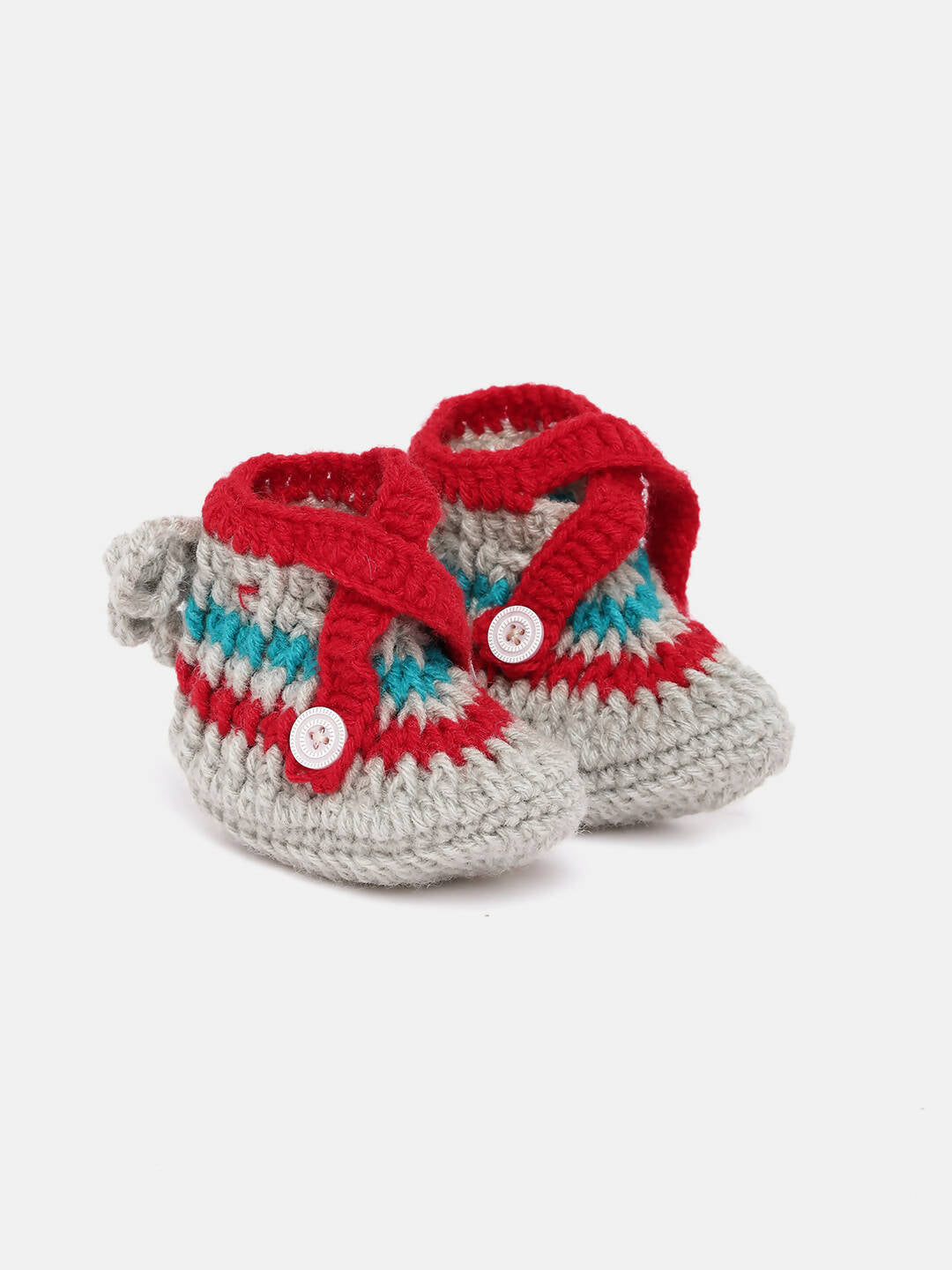 Chutput Kids Woollen Hand Knitted Self Desgin Detailed Booties - Grey - Distacart