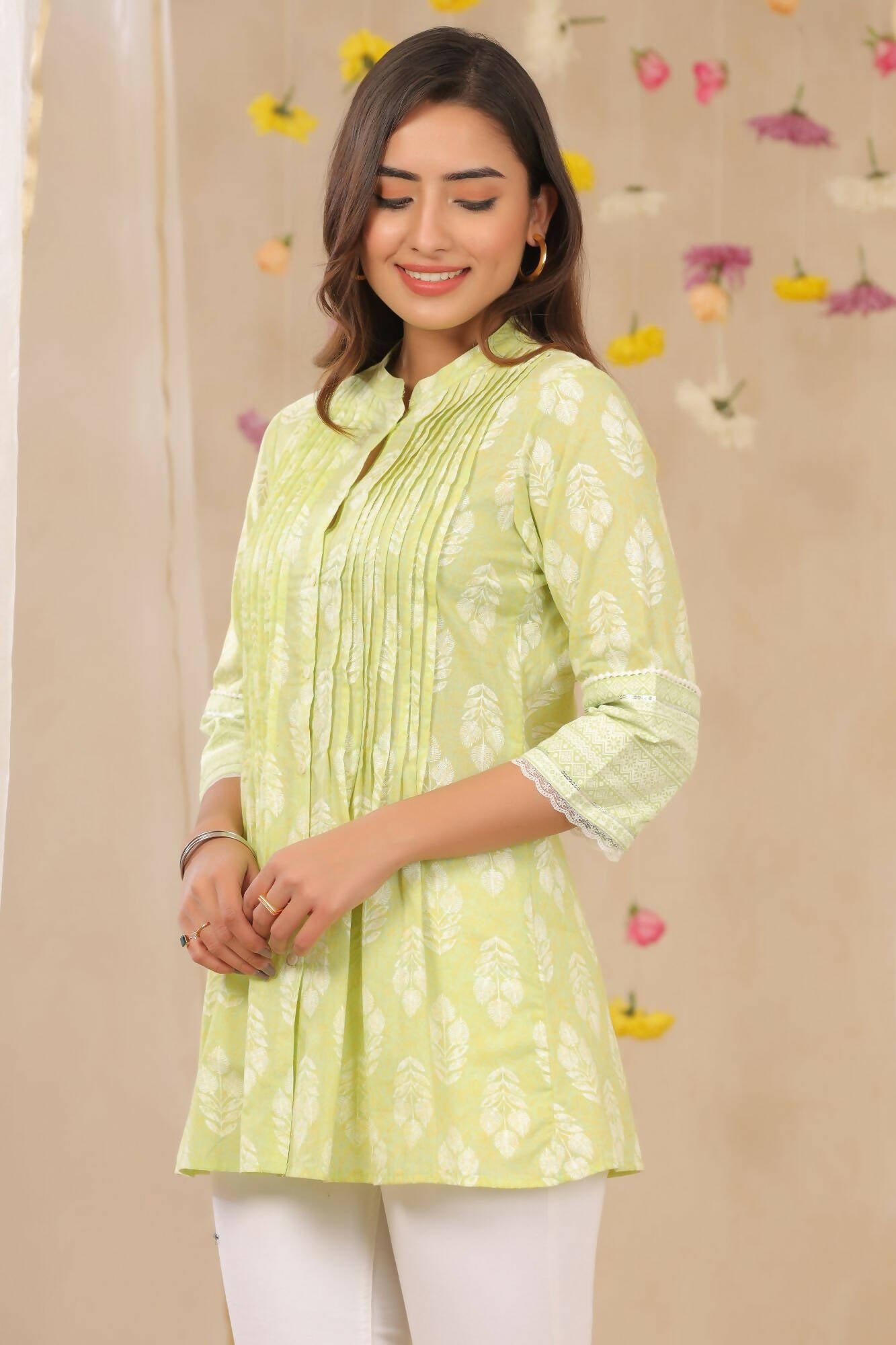 Juniper Women Limegreen Cambric Printed A-Line Tunic - Distacart