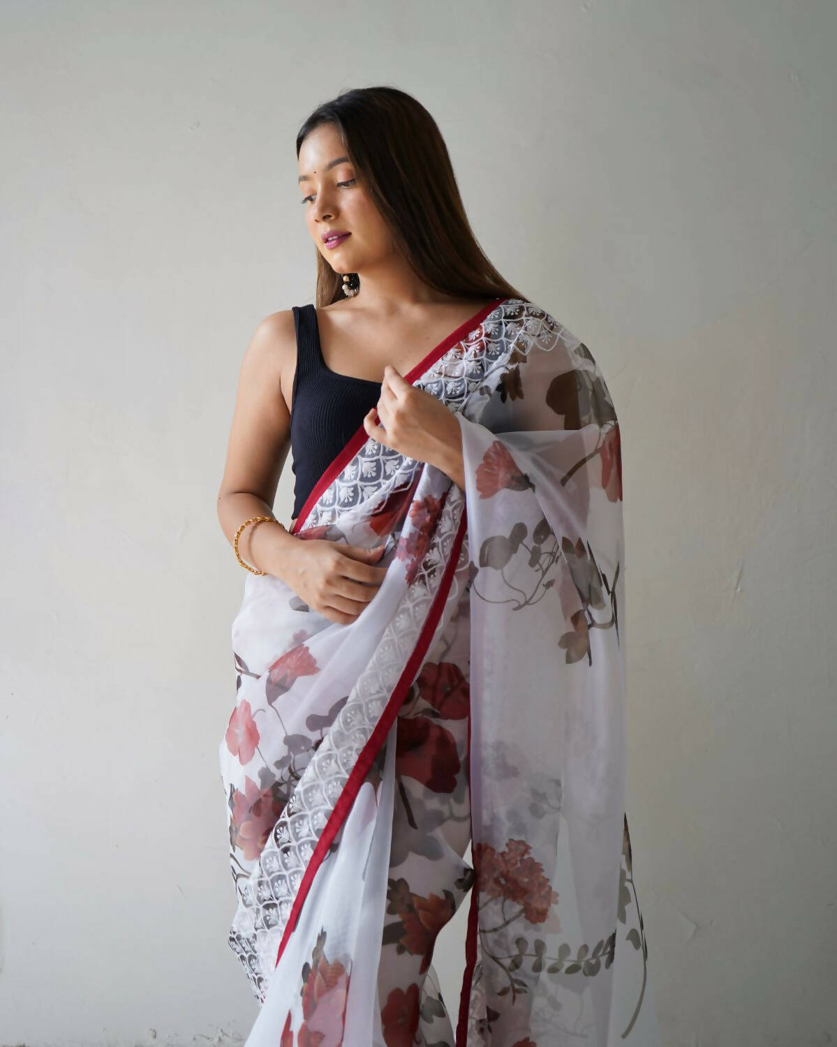 Vastrasky White Organza Saree - Distacart