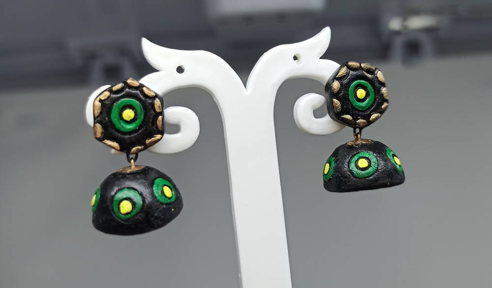 Terracotta Small Jhumkas With Studs-Black