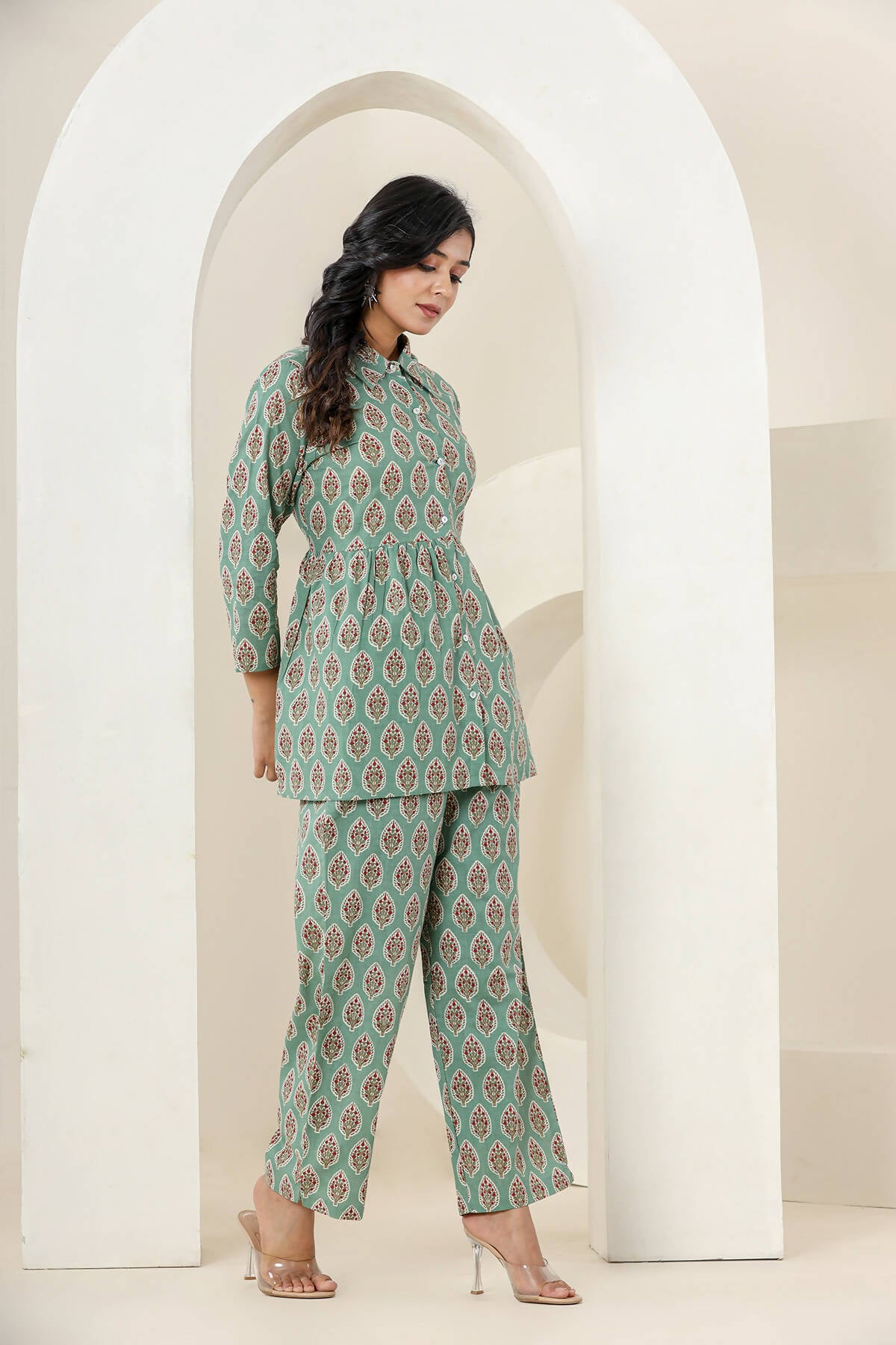 Kaajh Women's Green Printed Cotton Co-ord Set - Distacart