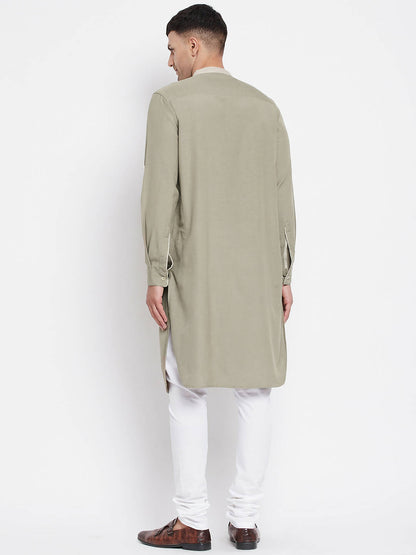 Even Apparels Green Pure Cotton Men's Kurta With Contrast Collar And Placket - Distacart