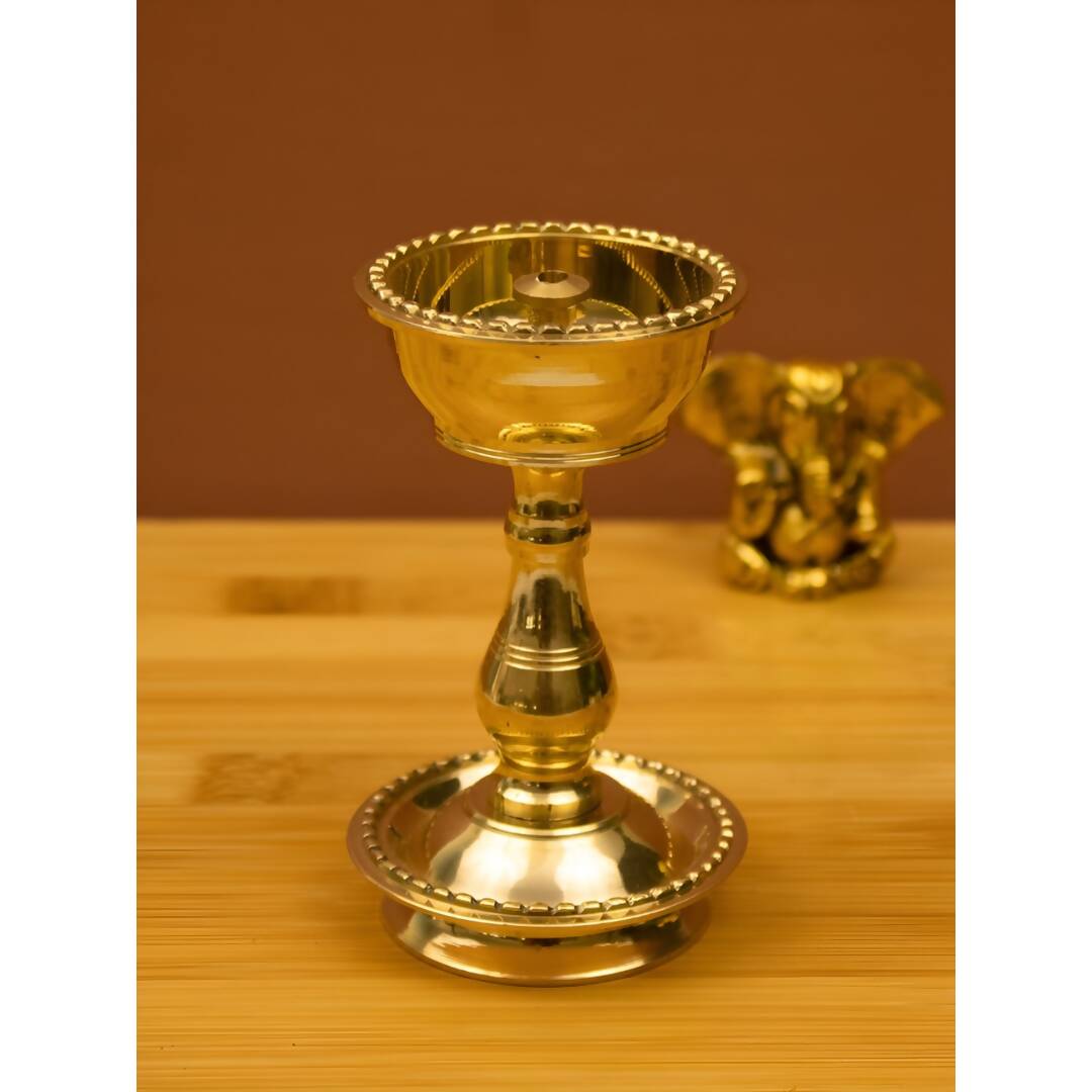 Spillbox Gold-Toned Brass Udupi Nanda Stand Diya Pooja Essential - Distacart