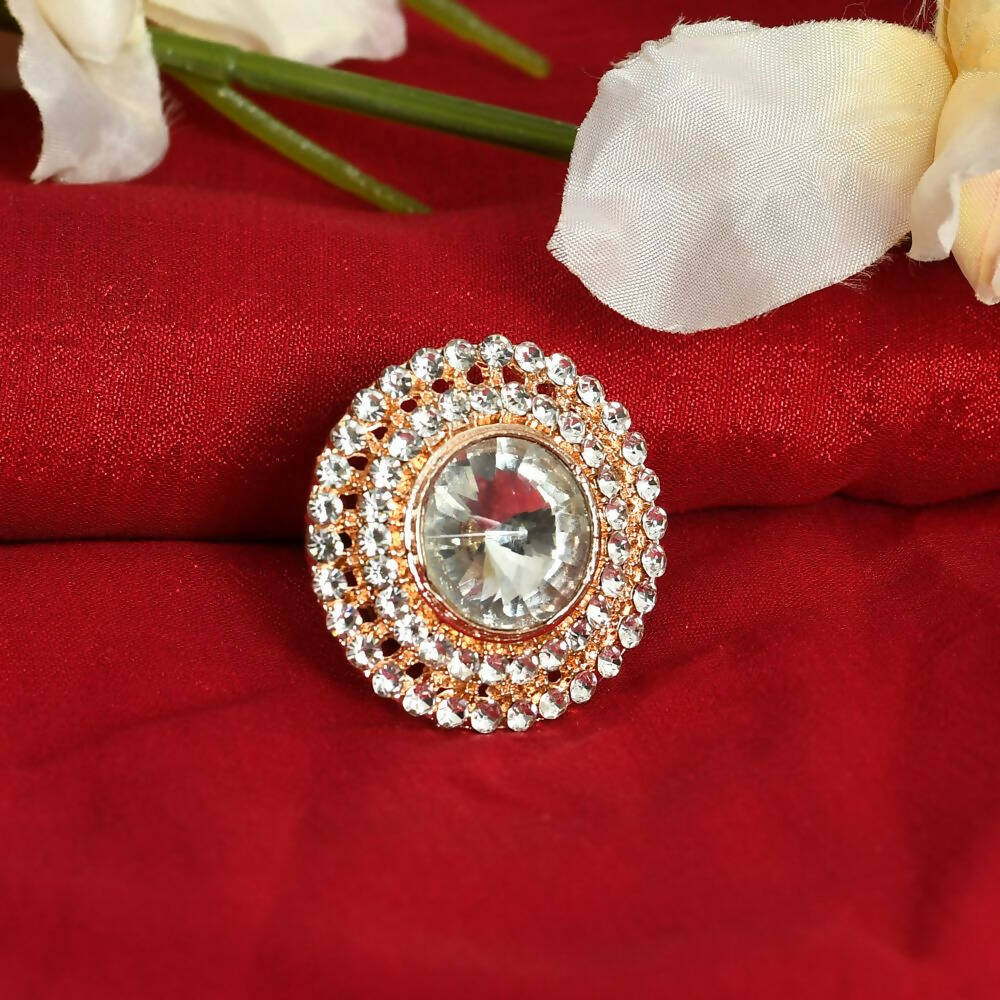 Mominos Fashion Joharkamal Gold-Plated Stone Studded Adjustable Finger Ring - Design 06 - Distacart