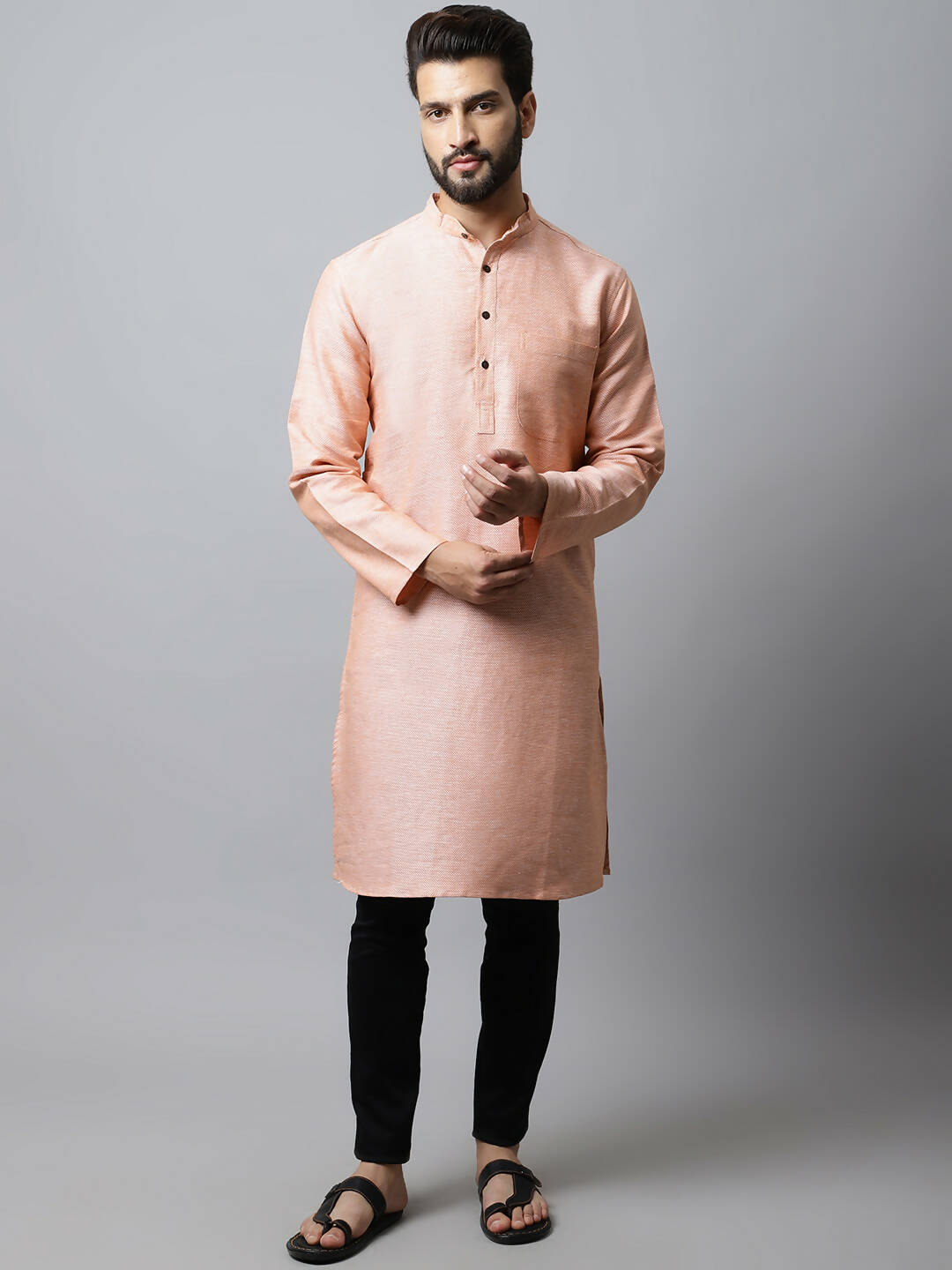 Even Apparels Pink Color Pure Cotton Men's Kurta With Band Collar (SLD1186) - Distacart